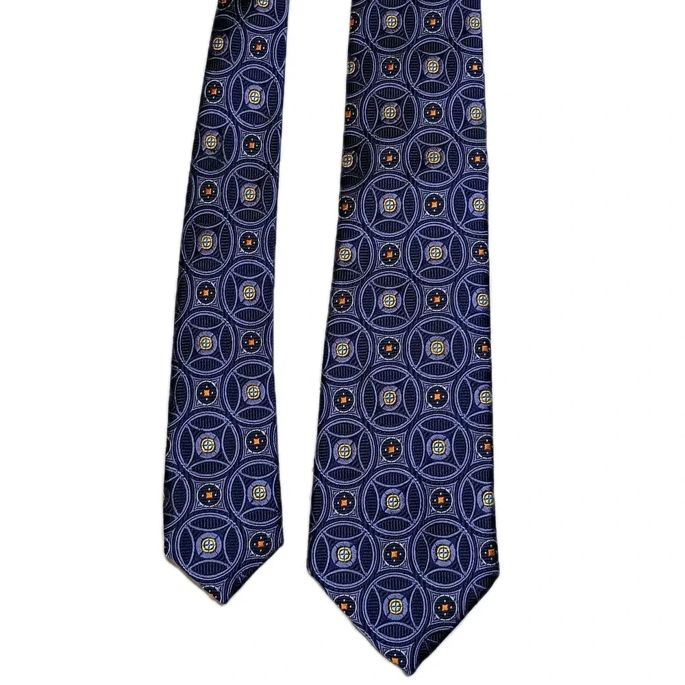 JOS. A. BANK‎ Signature Gold Men's Silk Necktie Designer Geometric Blue Classic